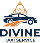 Divine Taxi Service logo — car and temple icon for Ujjain taxi booking